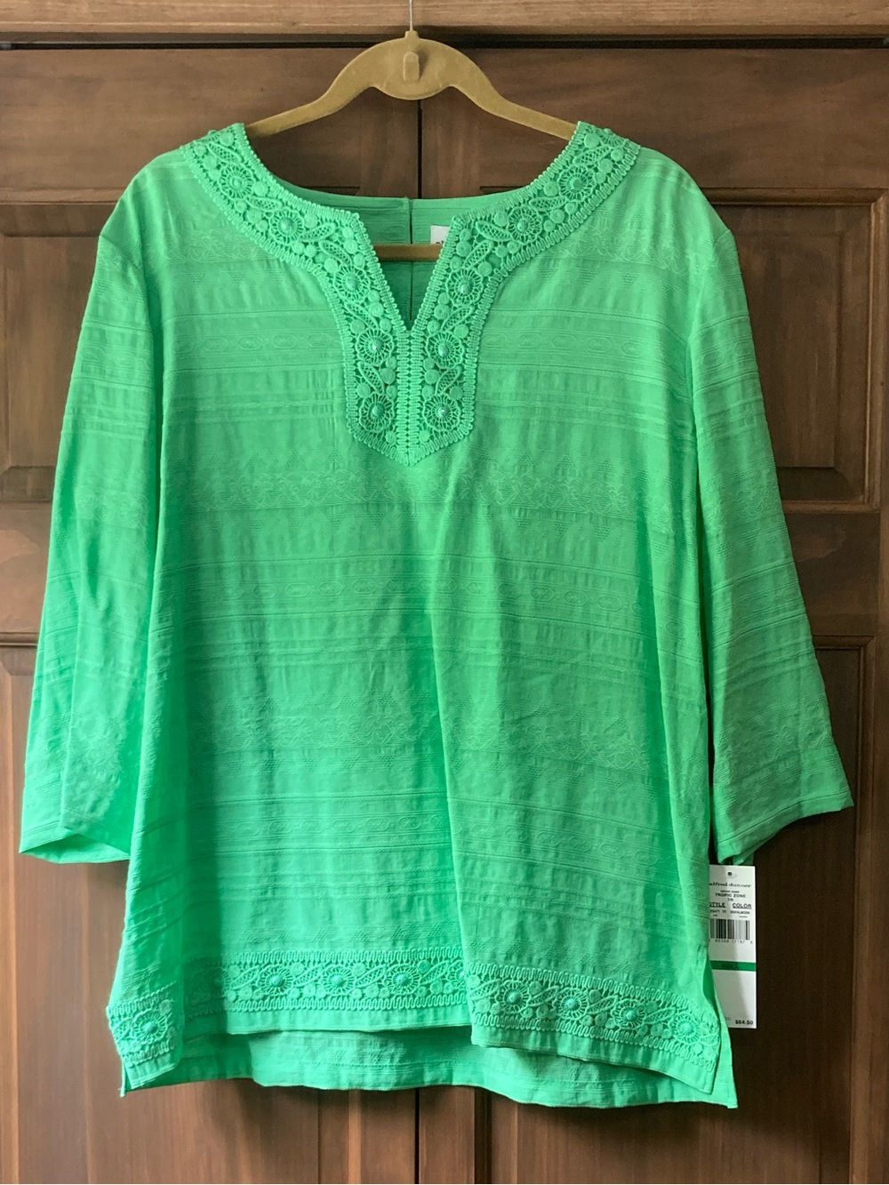 NWT Alfred Dunner Textured Green 3/4 Sleeve Top Large